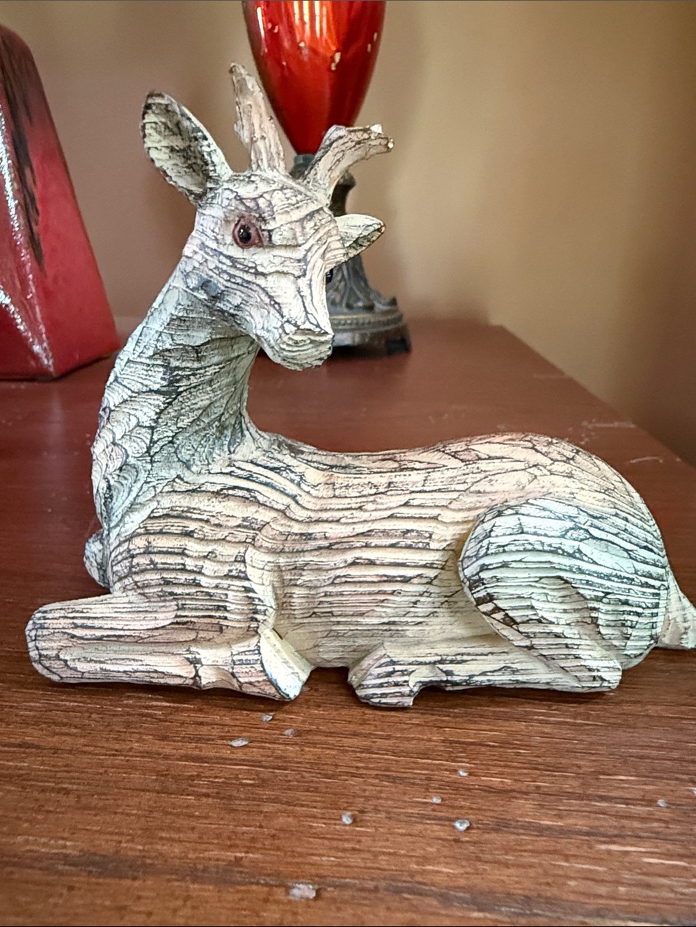Rustic Whitewashed Deer Sculpture –